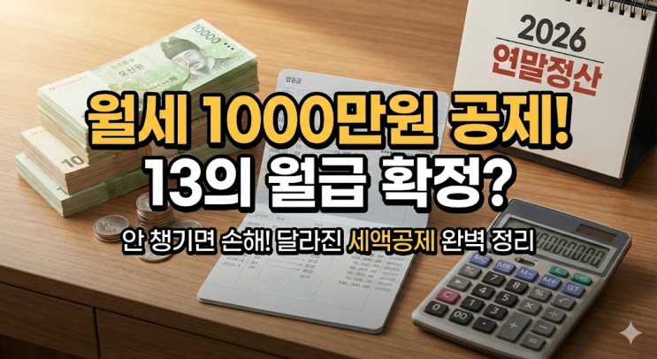 2026 월세 세액공제 조건 완화 한도 1000만원 상향! 연말정산 폭탄 피하는 필승 전략