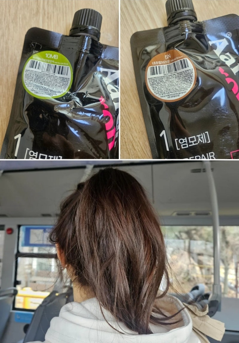 아론샵 새치커버 셀프염색약 멋내기브라운 컬러 카키빛 아주밝은 황갈색 +내추럴 브라운 후....