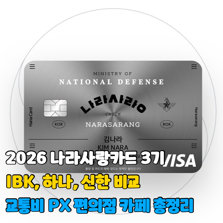 2026 나라사랑카드 3기 IBK, 하나, 신한 비교ㅣ교통비 PX 편의점 등