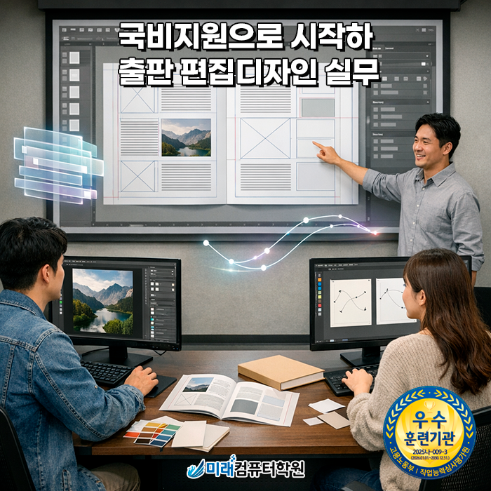  편집디자인 실무 완성 포토샵 일러스트 인디자인으로 출판물부터 e-book까지 국비지원으로 배우자!