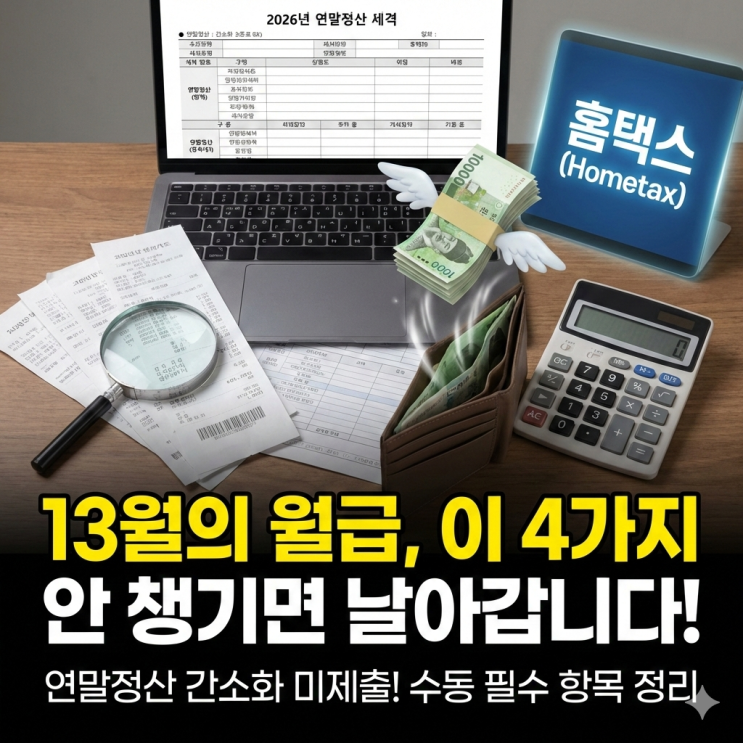  2026 연말정산 간소화 자료 미제출 항목 4가지, 안 챙기면 13월의 월급 날아갑니다