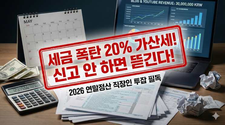  2026 연말정산 직장인 투잡 프리랜서 세금 폭탄 피하는 법, 종소세 신고 안 하면 가산세 20%? (블로그 유튜브 수익 3천만원 기준)