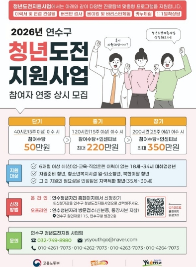 연수구, ‘2026년 청년도전지원사업’ 참여자 모집