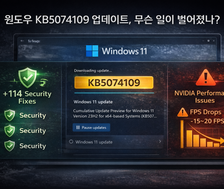  윈도우 업데이트 KB5074109 오류? 엔비디아 게임 성능 저하·FPS 하락 보고