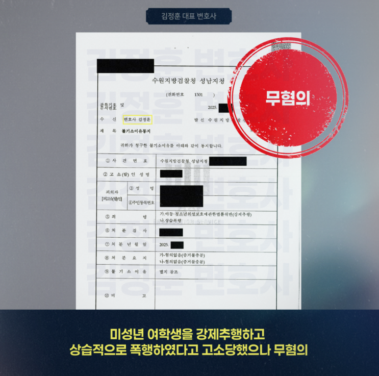  아청범 강제추행 혐의, 증거불충분으로 무혐의 이끈 수원소년사건 사례