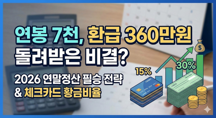  2026 연말정산 기간 환급금 조회, 연봉 7천만원이 360만원 돌려받은 소득공제 결정적 비결 (체크카드 황금비율)