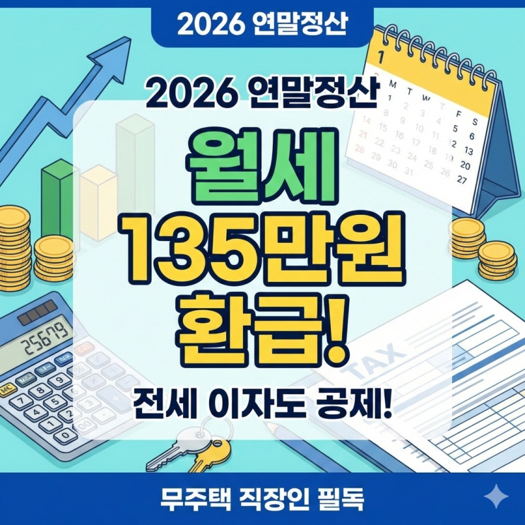  2026 연말정산 월세 세액공제 최대 135만원 받는 법, 전세 대출 이자 공제 서류 완벽 정리 (무주택 직장인 필독)