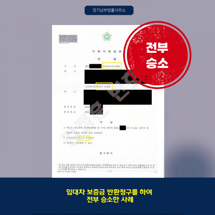  임대차 종료 후 보증금 7,500만 원 반환청구, 전부 인용된 사례