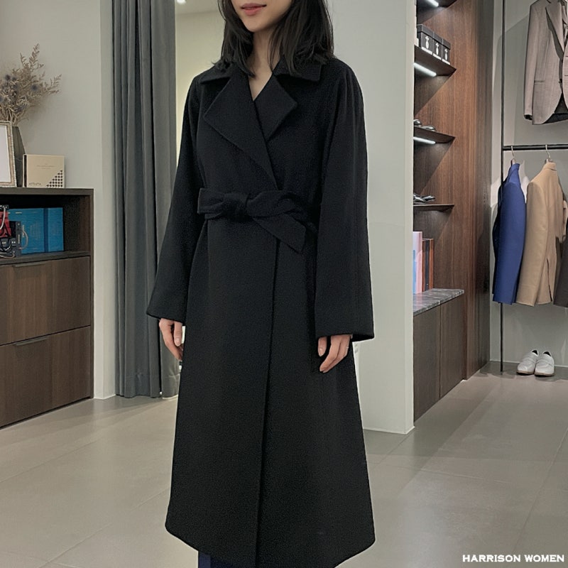 [COAT] 해리슨우먼 여성 맞춤코트 마누엘라 블랙 피팅, 이태리 브레스키 캐시미어 100%