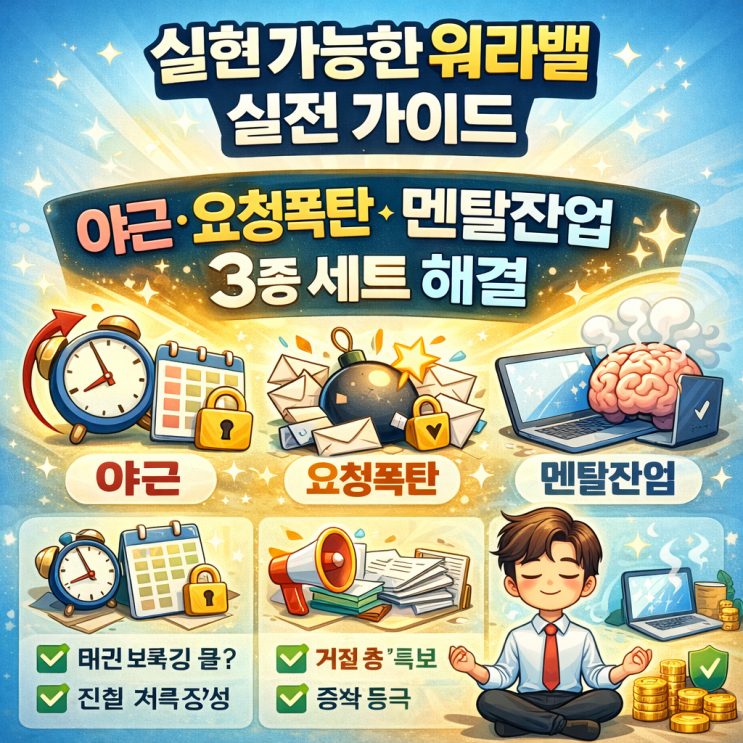 실현 가능한 워라밸 실전 가이드: 야근·요청폭탄·멘탈잔업 3종 세트 해결 (2026 기준)
