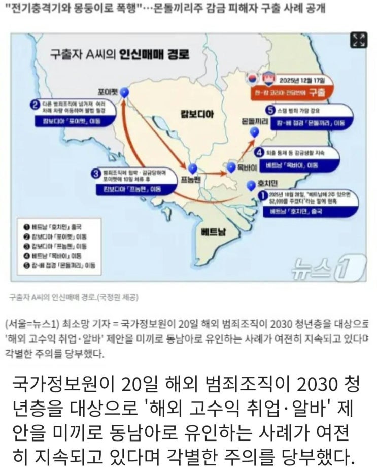  국정원, 캄보디아에서 취업사기 피해자 구출