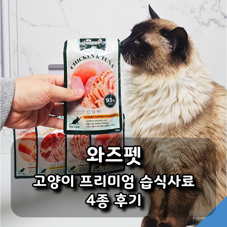  와즈펫 고양이 프리미엄 습식사료 4종, 2주간 먹여본 급여 후기