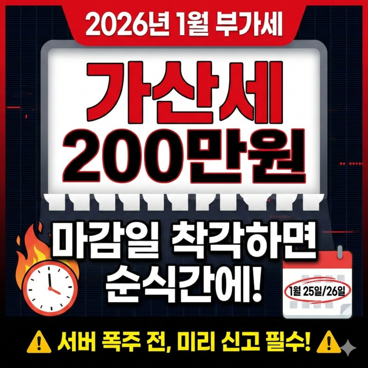  2026년 1월 부가세 신고기간 마감일 착각해서 가산세 200만원 낸 썰 (홈택스 접속불가 대비)