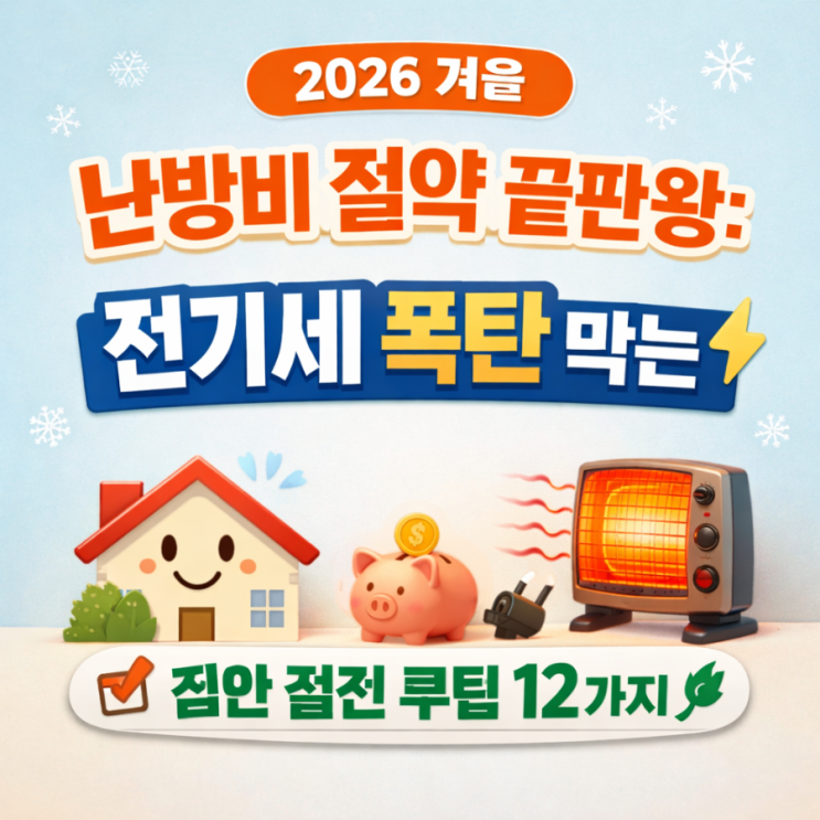  2026 겨울 난방비 절약 끝판왕: 전기세 폭탄 막는 집안 절전 루틴 12가지