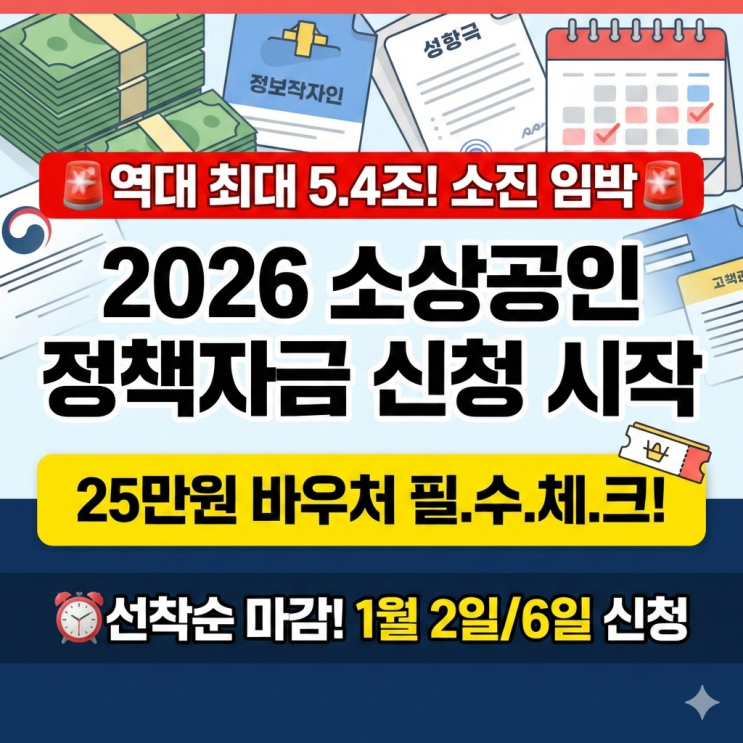 2026년 소상공인 정책자금 신청 5.4조원 예산 소진 전 25만원 바우처 필수 체크