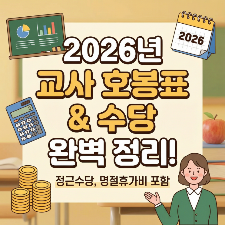  2026년 교사 월급 호봉/봉급표 | 정근수당, 명절휴가비 등 정리