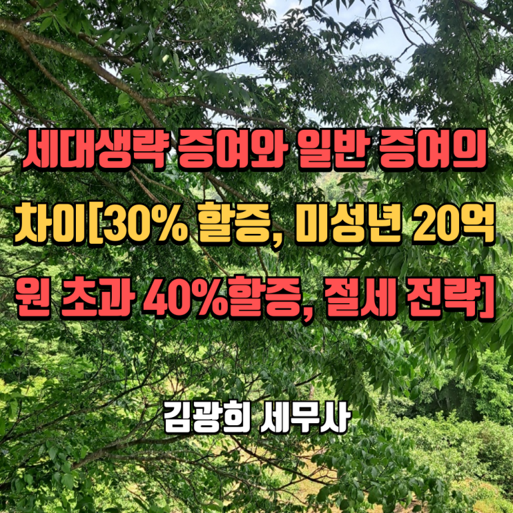  세대생략 증여와 일반 증여의 차이[30% 할증, 미성년 20억원 초과 40%할증, 절세 전략]