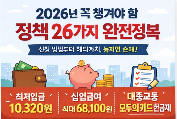  2026년 꼭 챙겨야 할 정책 26가지 완전정복신청 방법부터 혜택까지, 놓치면 손해!