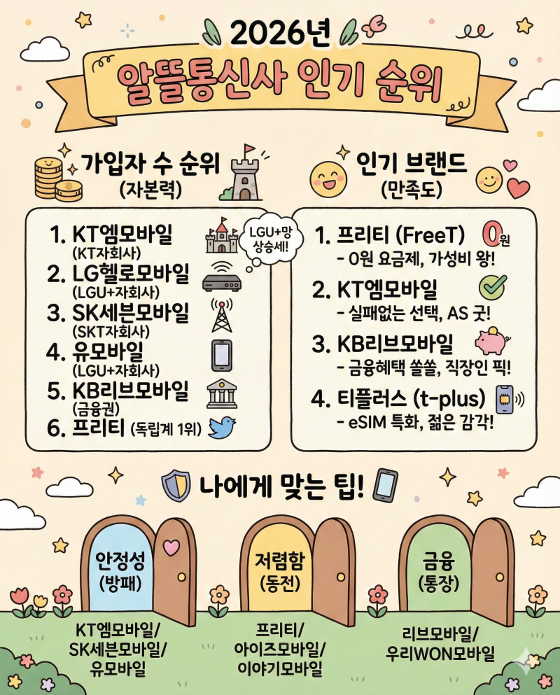 2026년 알뜰폰 순위 총정리! 가입자 수 1위 vs 만족도 1위는?