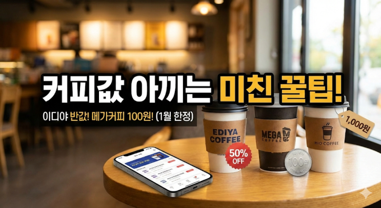  [1월 카페 할인 총정리] 이디야 반값에 메가커피 100원? 커피값 0원으로 만드는 앱테크 3가지 실전 후기