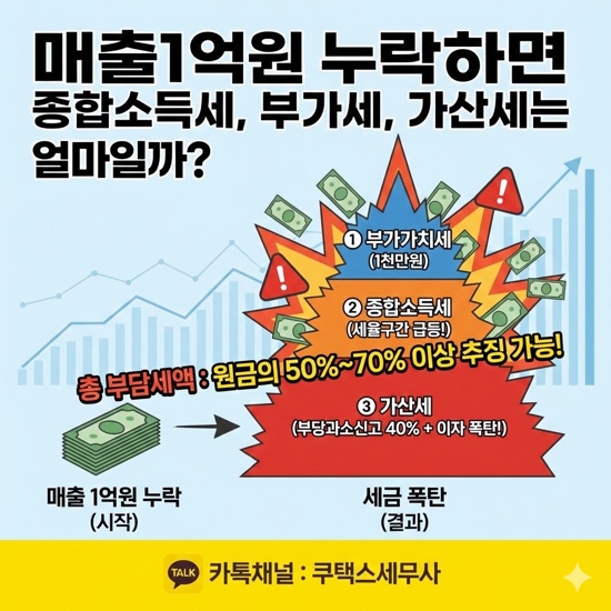  매출1억원 누락하면 종합소득세,부가세,가산세는 얼마일까?