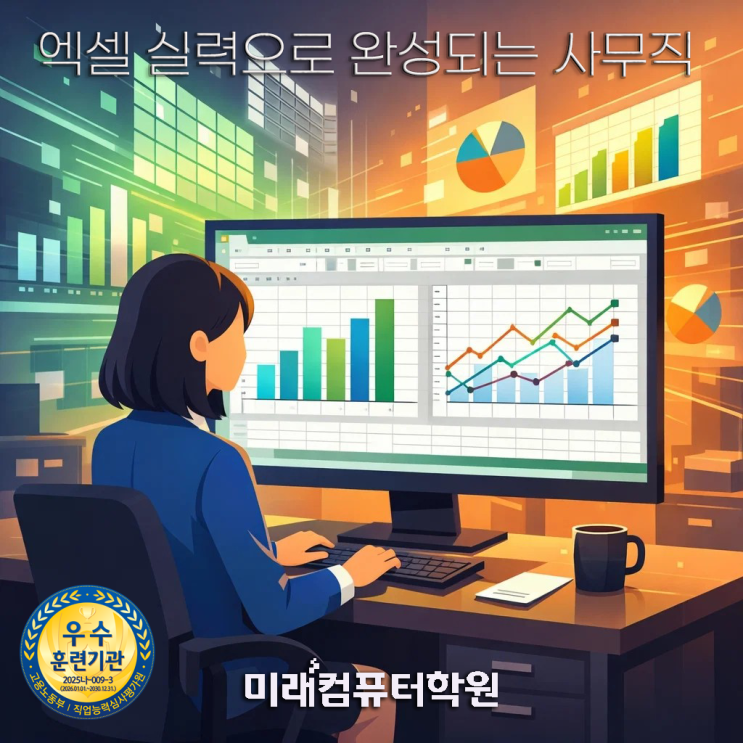  국가지원자격증-엑셀 실기에서 갈린다! 부산 컴퓨터활용능력 2급 실기·엑셀 고급 국비과정, 야간에 완성하세요