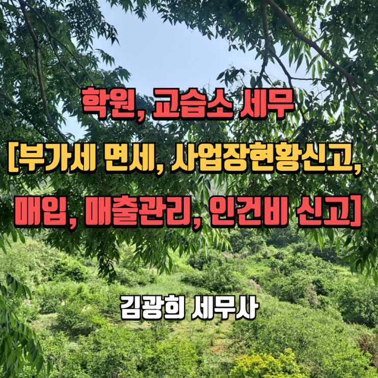  학원, 교습소 세무[부가세 면세, 사업장현황신고, 매입, 매출관리, 인건비 신고], 부산 학원 세무사