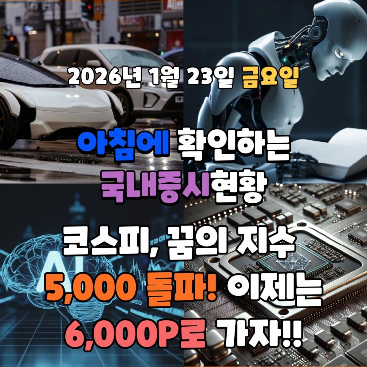  2026년 1월 23일(금) 주요 증시 및 스케줄 (코스피, 꿈의 지수 5,000 돌파! 이제는 6,000P로 가자!!)