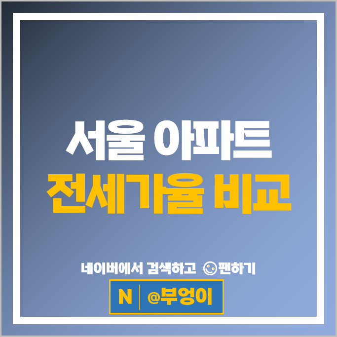 서울 아파트 전세가율 비교 : 전세 매매 차이 비율