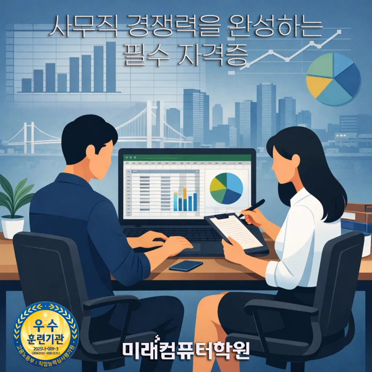  국가기술자격증-엑셀 못하면 사무직 탈락? 부산 컴퓨터활용능력 2급 국비지원으로 야간에 끝내세요!
