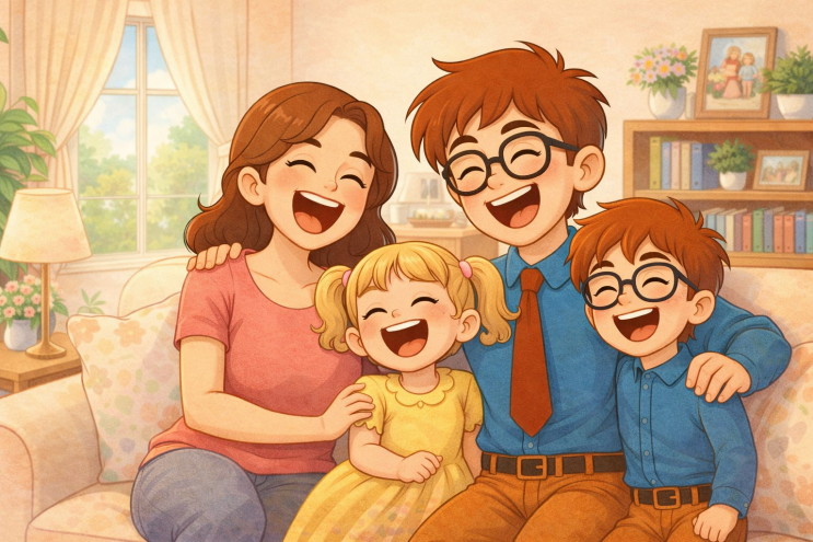  웃기 때문에에 즐거워집니다. 그래서 행복합니다.
