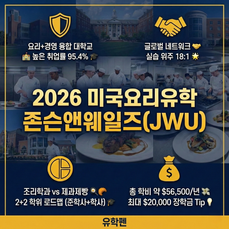  [미국 요리 유학] 존슨앤웨일즈(JWU)학교 2026 입학 정보 (제과제빵/조리학과)