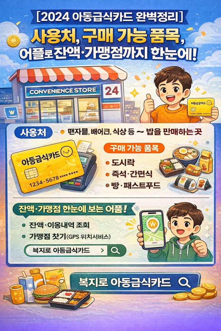 [2024 아동급식카드 완벽정리] 사용처, 구매 가능 품목, 어플로 잔액·가맹점까지 한눈에!