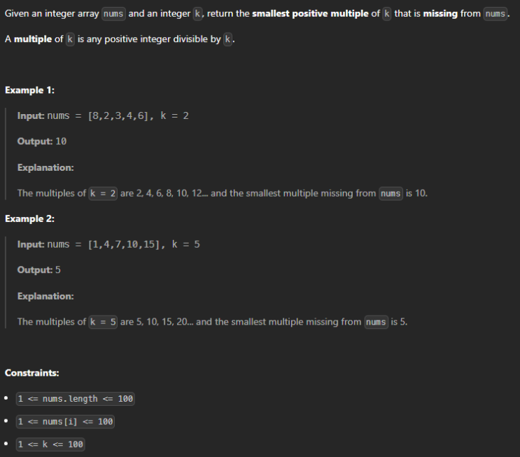  JAVA_LeetCode 3718_Smallest Missing Multiple of K