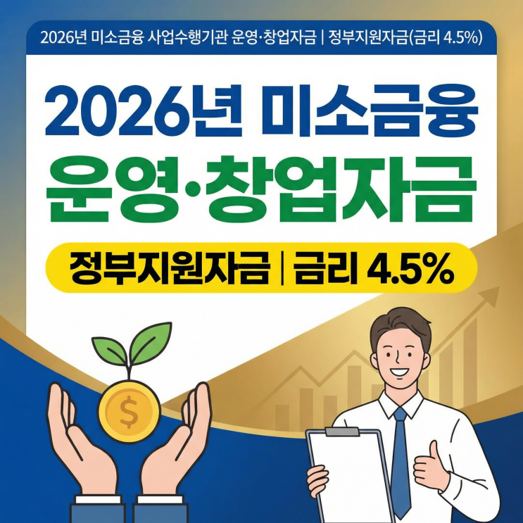  2026년 미소금융 사업수행기관 운영·창업자금 |정부지원자금(금리 4.5%)