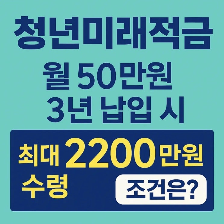  청년미래적금 월 50만원 3년 납입 시 최대 2200만원 수령, 조건은?
