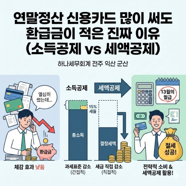  연말정산 신용카드 많이 써도 환급금이 적은 진짜 이유 (소득공제 vs 세액공제): 군산세무사의 세금이야기