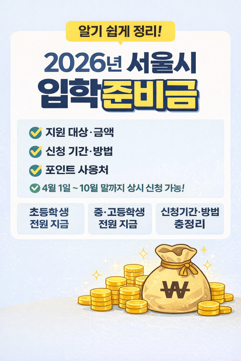 2026 서울시 입학준비금 신청기간 총정리 | 초·중·고 지원금·사용처·유효기간 완전 가이드