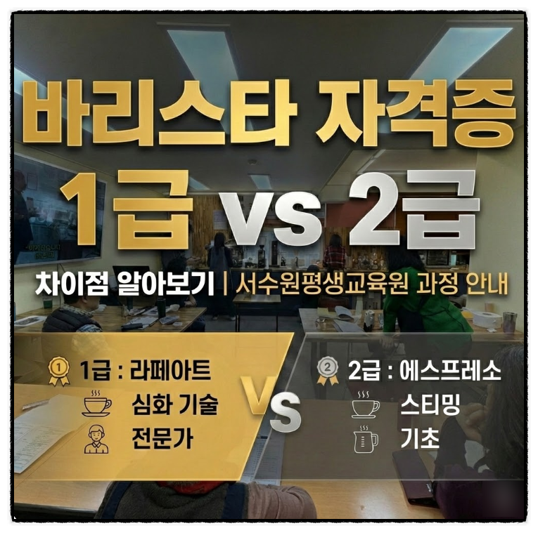 수원 바리스타학원 추천 바리스타자격증 1급 2급 차이점 비교