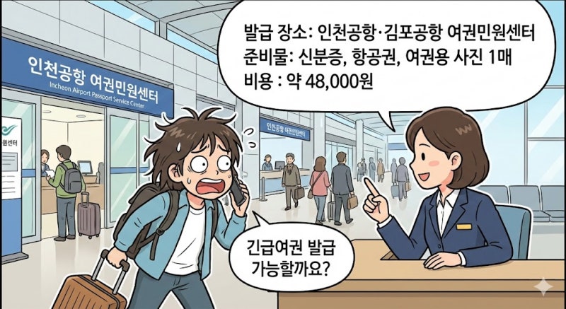 긴급여권 발급 장소 준비물 비용 인천공항 당일 해결 방법