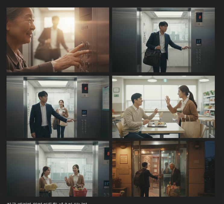  엘리베이터 문을 잡아준 할머니