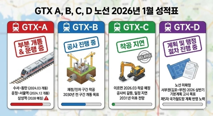  GTX, A,B,C,D 노선, 2026년 1월의 성적표