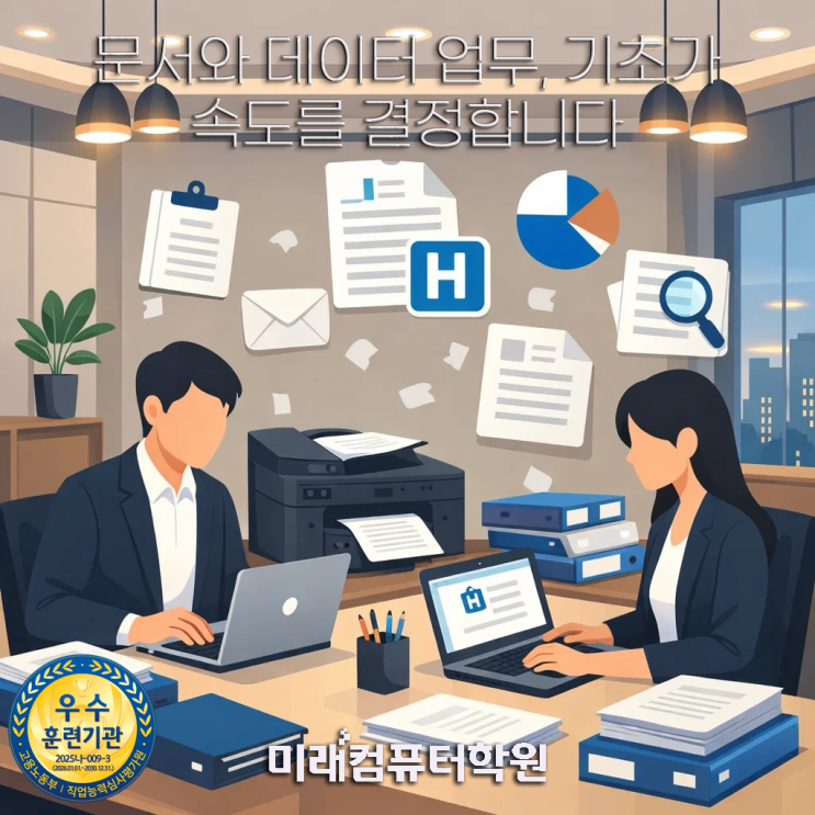  부산엑셀학원추천-야간 엑셀 국비지원으로 사무업무 속도 2배! 한글·엑셀 실무자동화 과정 지금 신청?