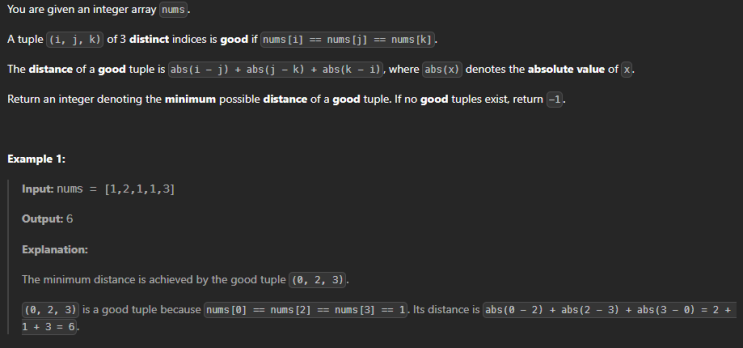  JAVA_LeetCode 3740_Minimum Distance Between Three Equal Elements I
