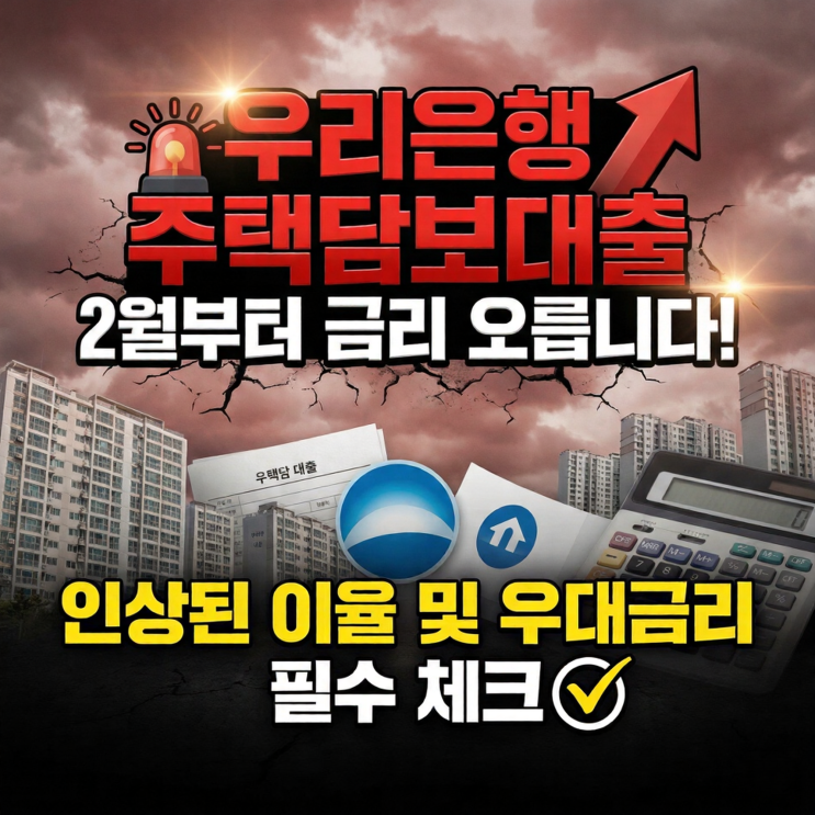  우리은행 주택담보대출 2월부터 금리 오릅니다! 인상된 이율 및 우대금리 필수 체크