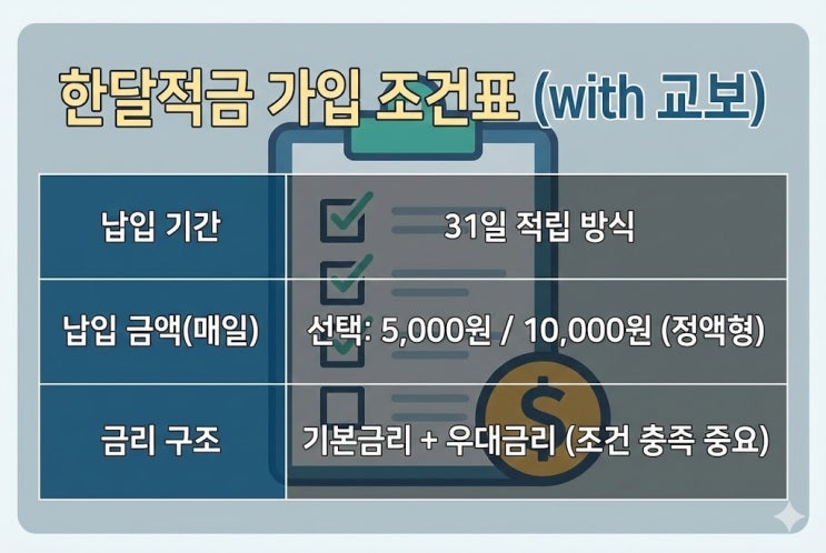  한달적금 with 교보 만기 이자 계산, 세후 수령액은?
