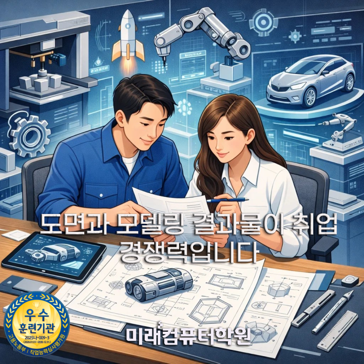  부산캐드학원추천-3D모델링 국비지원! AutoCAD·인벤터·카티아·Fusion으로 3D프린터 출력 포트폴리오까지 취업완성?