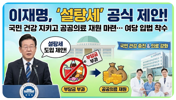 <b>이재명</b> 대통령, '설탕세' 도입... "담배처럼 부과해 <b>공공의료</b>... 