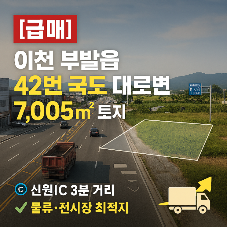  이천 부발읍 42번 국도 대로변 토지 매매｜신원IC 3분, 물류·전시장 입지 분석
