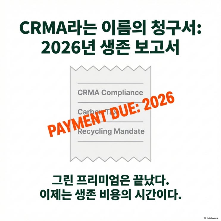  CRMA라는 이름의 청구서. 2026년, 이제는 '그린 프리미엄'이 아니라 '생존 비용'이다